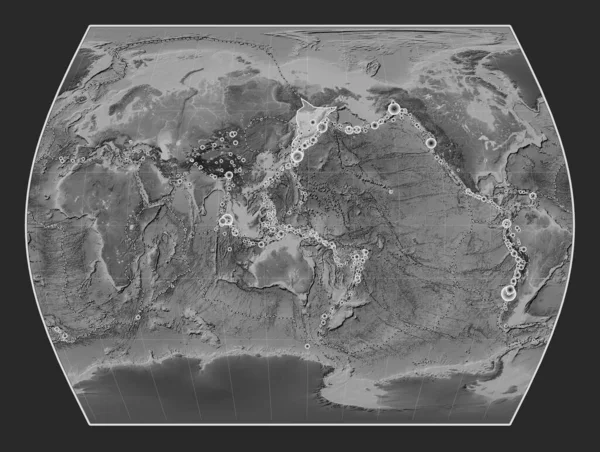 Okhotská Tektonická Deska Výškové Mapě Stupních Šedi Projekci Timesů Meridálně — Stock fotografie