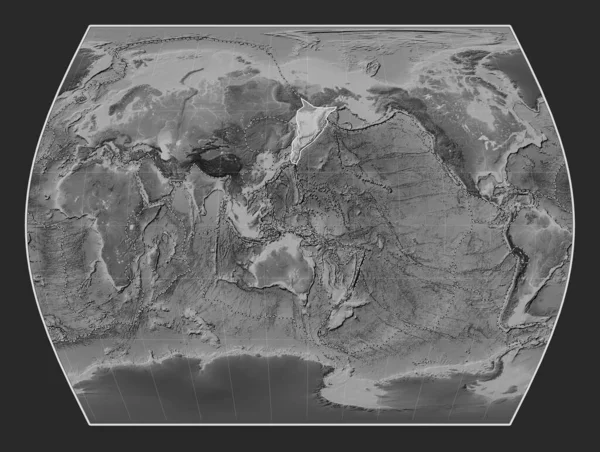 Okhotská Tektonická Deska Výškové Mapě Stupních Šedi Projekci Timesů Meridálně — Stock fotografie