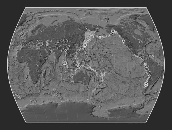 Okhotská Tektonická Deska Mapě Nadmořské Výšky Timesech Meridálně Soustředila Lokality — Stock fotografie