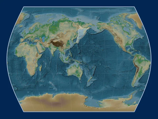 Okhotská Tektonická Deska Mapě Fyzické Výšky Projekci Times Středem Poledníku — Stock fotografie