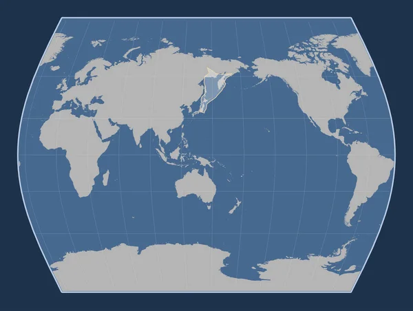 タイムズプロジェクションの固体輪郭マップ上のオホーツクのテクトニックプレートは 単独で中心に — ストック写真
