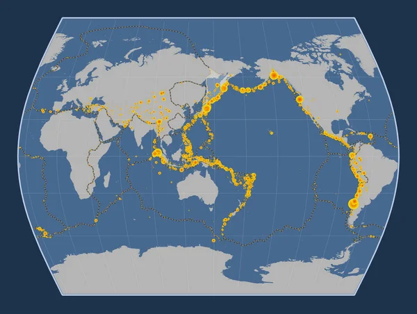 Okhotská Tektonická Deska Solidní Mapě Obrysu Timesové Projekci Meridálně Soustředila — Stock fotografie