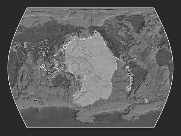 Placa Tectónica Pacífico Mapa Elevação Bilhar Projecção Times Centrada Meridionalmente — Fotografia de Stock