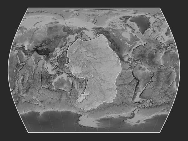 Płyta Tektoniczna Pacyfiku Mapie Elewacji Skali Szarości Projekcji Timesa Wyśrodkowana — Zdjęcie stockowe