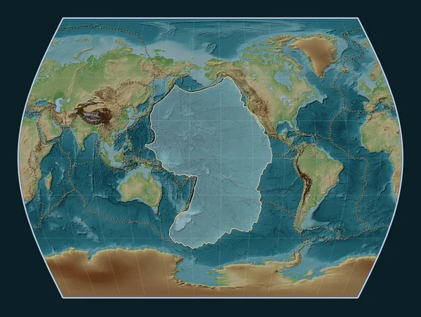 Płyta Tektoniczna Pacyfiku Mapie Elewacji Stylu Wiki Projekcji Timesa Wyśrodkowana — Zdjęcie stockowe