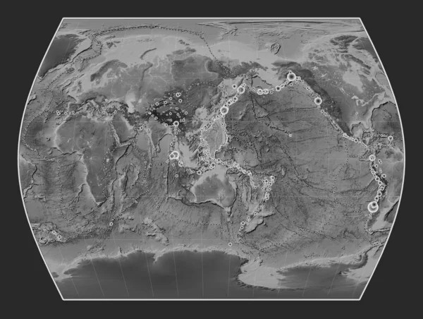 Times Projeksiyonundaki Gri Ölçekli Yükselme Haritasında Filipin Denizi Tektonik Plakası — Stok fotoğraf