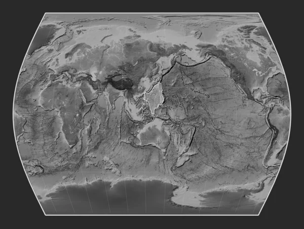 Philippine Sea Tectonic Plate Grayscale Elevation Map Times Projection Centered — Stock Photo, Image