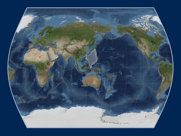 タイムズ紙のブルーマーブル衛星マップにあるフィリピン海のテクトニックプレートは 単独で中心となった その他のプレートの境界線 — ストック写真
