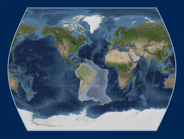 South American Tectonic Plate Blue Marble Satellite Map Times Projection — Stock Photo, Image