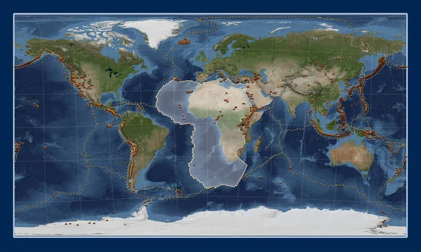 Afrykańska Płyta Tektoniczna Mapie Satelitarnej Blue Marble Projekcji Patterson Cylindrical — Zdjęcie stockowe