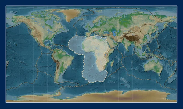 Africká Tektonická Deska Mapě Fyzického Převýšení Pattersonově Válcové Projekci Středem — Stock fotografie