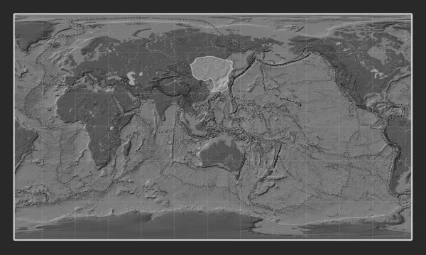 Płytka Tektoniczna Amura Dwupoziomowej Mapie Wzniesień Projekcji Patterson Cylindrical Wyśrodkowana — Zdjęcie stockowe