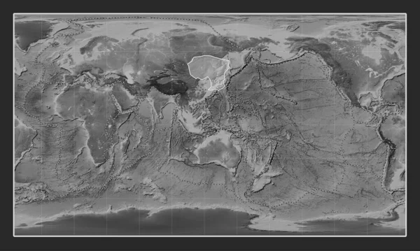 Placa Tectônica Amur Mapa Elevação Escala Cinza Projeção Cilíndrica Patterson — Fotografia de Stock