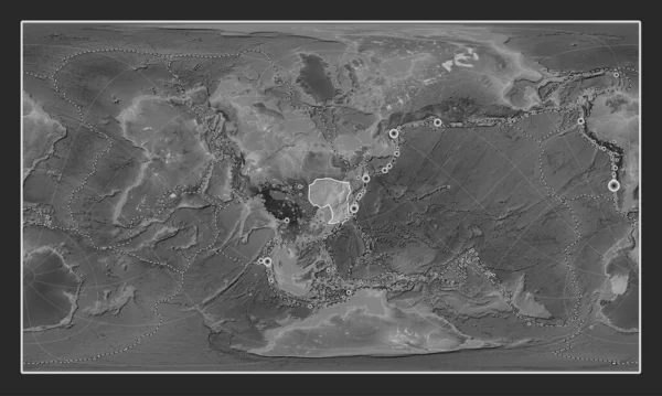 Amurová Tektonická Deska Mapě Výšky Stupních Šedi Pattersonově Válcovité Projekci — Stock fotografie