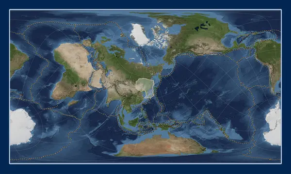 Amur Tectonic Plate Blue Marble Satellite Map Patterson Cylindrical Oblique — Stock Photo, Image