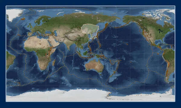 Amur Tektonisk Platta Blue Marble Satellitkarta Patterson Cylindrisk Projektion Centrerad — Stockfoto