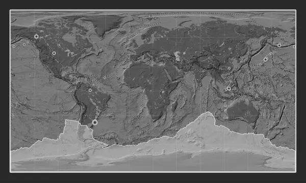 Placa Tectónica Antártica Mapa Elevación Bilevel Proyección Cilíndrica Patterson Centrada — Foto de Stock