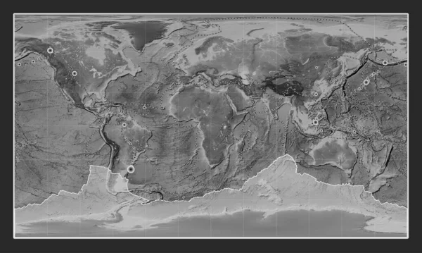 Die Antarktische Tektonische Platte Auf Der Graustufen Höhenkarte Der Zylindrischen — Stockfoto