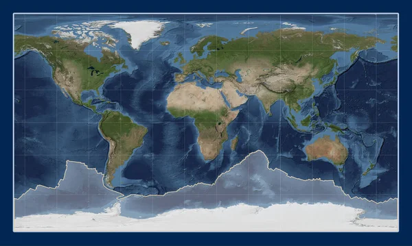 Patterson圆柱形投影子午线中心蓝色大理石卫星地图上的南极洲板块 — 图库照片