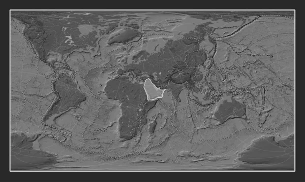 Placa Tectónica Árabe Mapa Elevación Bilevel Proyección Oblicua Cilíndrica Patterson —  Fotos de Stock