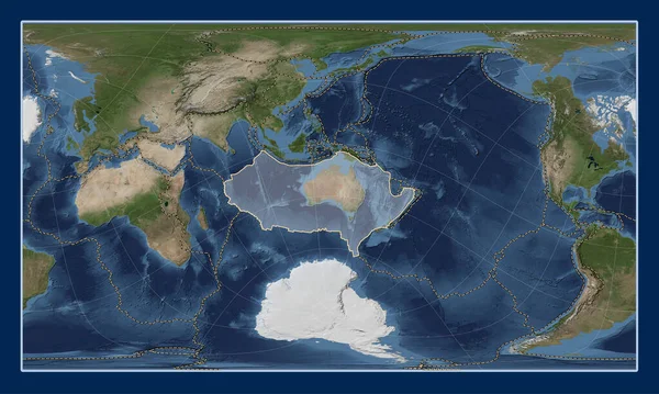 Placa Tectónica Australiana Mapa Satélite Mármol Azul Proyección Cilíndrica Oblicua — Foto de Stock