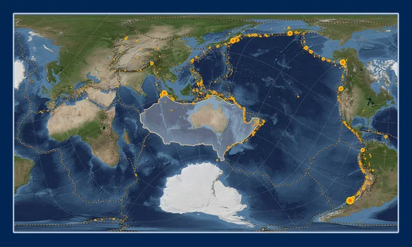 Australská Tektonická Deska Satelitní Mapě Modrého Mramoru Pattersonově Válcové Projekci — Stock fotografie