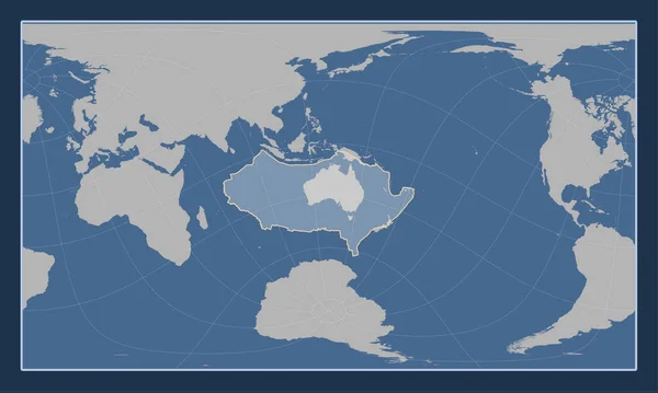 パターソン円筒形オブライク投影の固体輪郭図上のオーストラリアのテクトニックプレートは 水銀および縦方向に中心に — ストック写真