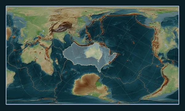 Australská Tektonická Deska Mapě Převýšení Stylu Wiki Pattersonově Válcové Projekci — Stock fotografie