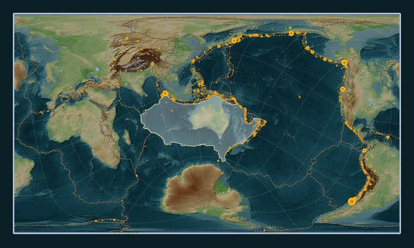 Australská Tektonická Deska Mapě Převýšení Stylu Wiki Pattersonově Válcové Projekci — Stock fotografie