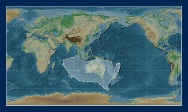 Австралійська Тектонічна Пластина Карті Фізичного Підвищення Паттерсоні Циліндрична Проекція Центром — стокове фото