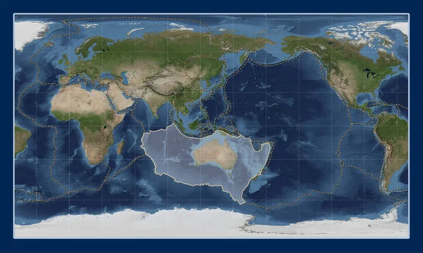 Plaque Tectonique Australienne Sur Carte Satellite Blue Marble Dans Projection — Photo
