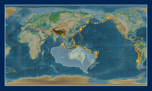Patterson Silindirik Projeksiyonunun Fiziksel Yükseklik Haritasında Meridyen Merkezli Avustralya Tektonik — Stok fotoğraf