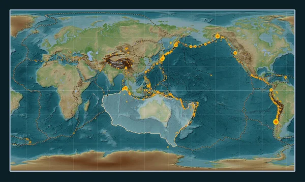 Australská Tektonická Deska Mapě Elevace Stylu Wiki Pattersonově Válcové Projekci — Stock fotografie