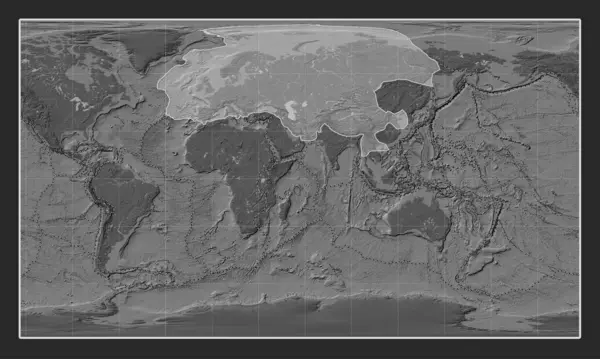 Eurazjatycka Płyta Tektoniczna Dwupoziomowej Mapie Wzniesień Projekcji Patterson Cylindrical Wyśrodkowana — Zdjęcie stockowe