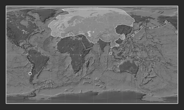 Placa Tectónica Eurasiática Mapa Elevación Bilevel Proyección Cilíndrica Patterson Centrada — Foto de Stock