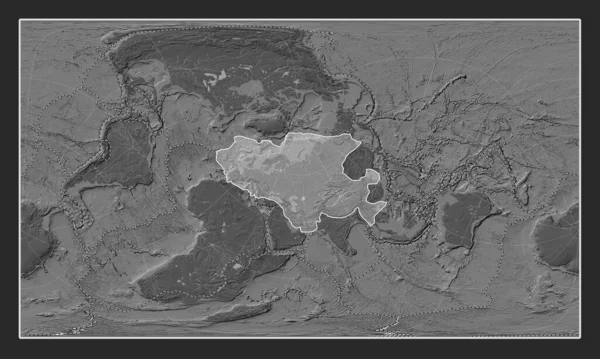 Ευρασιατική Τεκτονική Πλάκα Στον Υψομετρικό Χάρτη Του Bilevel Στον Κυλινδρικό — Φωτογραφία Αρχείου