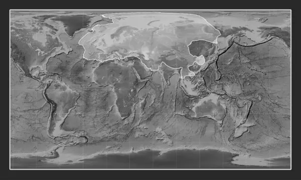 Ευρασιατική Τεκτονική Πλάκα Στον Υψομετρικό Χάρτη Διαβαθμίσεων Του Γκρι Στην — Φωτογραφία Αρχείου