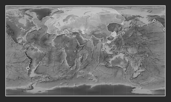 Eurasiatisk Tektonisk Platta Kartan Över Gråskala Patterson Cylindrisk Projektion Centrerad — Stockfoto