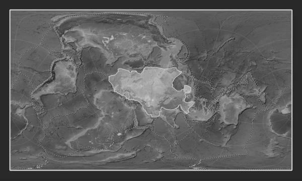 Euroasijská Tektonická Deska Mapě Nadmořské Výšky Stupních Šedi Pattersonově Válcové — Stock fotografie