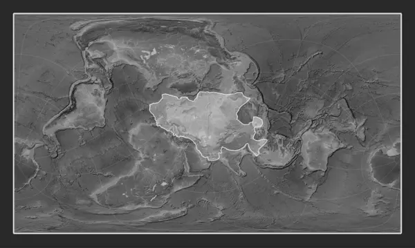 Placa Tectónica Eurasiana Mapa Elevação Escala Cinza Projecção Oblíqua Cilíndrica — Fotografia de Stock