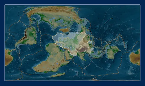 Placa Tectónica Eurasiática Mapa Elevación Física Proyección Cilíndrica Oblicua Patterson — Foto de Stock
