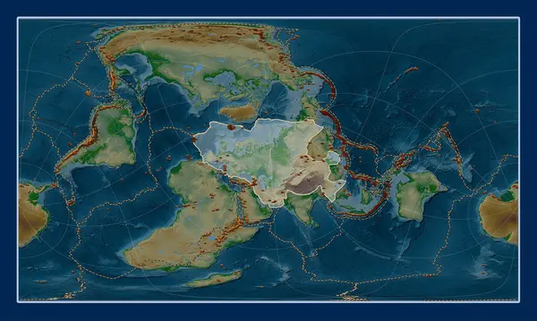 Placa Tectónica Eurasiática Mapa Elevación Física Proyección Cilíndrica Oblicua Patterson — Foto de Stock