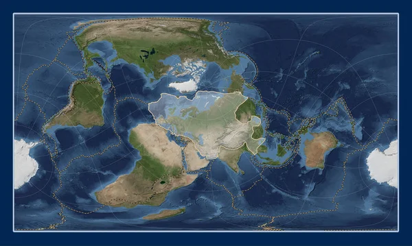 Placa Tectónica Eurasiática Mapa Satélite Mármol Azul Proyección Cilíndrica Oblicua — Foto de Stock