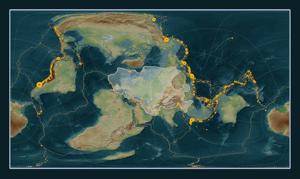 Placa Tectónica Eurasiática Mapa Elevación Estilo Wiki Proyección Oblicua Cilíndrica — Foto de Stock