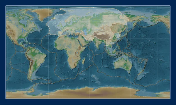 Placa Tectónica Eurasiática Mapa Elevación Física Proyección Cilíndrica Patterson Centrada — Foto de Stock