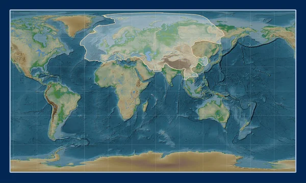 Eurazjatycka Płyta Tektoniczna Mapie Elewacji Fizycznej Projekcji Cylindrycznej Patterson Skoncentrowanej — Zdjęcie stockowe
