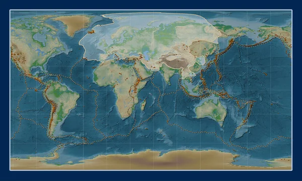 Євразійська Тектонічна Плита Карті Фізичного Підвищення Циліндричній Проекції Паттерсона Зосереджена — стокове фото