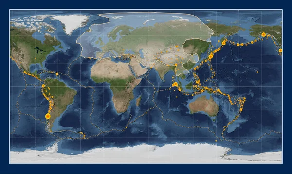 Euroasijský Tektonický Talíř Satelitní Mapě Modrého Mramoru Pattersonově Válcovité Projekci — Stock fotografie