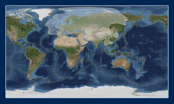 Plaque Tectonique Eurasienne Sur Carte Satellite Blue Marble Dans Projection — Photo