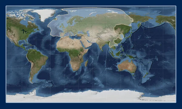 パターソン円筒形投影を中心とした青い大理石衛星マップ上のユーラシアンテクトニックプレート — ストック写真